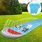 Ansobea 550x145cm Wasserrutsche, Doppel Wasser Rutsche, Wasserspielzeug Wassermatte mit 2...