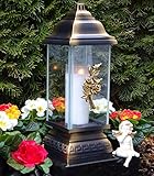Grablaterne Grablampe Grableuchte Rose Bronze Grablicht Kerze Gabschmuck Lampe Laterne Licht Trauer...