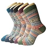 5 Paar Damen Winter Wollesocken, atmungsaktive weiche dicke Socken - bunte Farbe Premium Qualität...