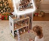 Puppenhaus aus Holz, 3 Etagen, mit Spielfiguren Möbel Treppe und Aufzug, offene Front, Villa,...