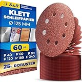 S&R Klett Schleifpapier Set 125 mm, Meister, 8 Löcher, 60 St Schleifblätter, Schleifscheiben für...