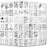 Yazhiji Tiny Waterproof Temporäre Tattoos - 60 Blätter, Mondsterne Konstellationen Musikkompass...