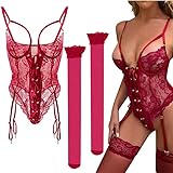 Sadodo Dessous Sexy Sets,Strapsen Dessous Set mit Spitzenstrümpfe,Erotiek Wäsche für...