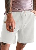 Elegancity Herren Waffeln Shorts Weiß Sport Kurze Hosen Elastische Taille Baggy Strandshorts Mit 4...