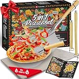 5in1 Pizza Set | Pizzastein für Backofen & Gasgrill - 2in1 Pizzaschieber - Pizzaschneider -...