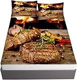 Aozhiswe Spannbettlaken 180x200 Steak 3D Spannbetttuch Gourmet Essen Bettlaken Set Weiches...