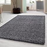 Carpetsale24 Shaggy Hochflor Teppich Wohnzimmer 160x230 cm Grau Modern - Teppich Flauschig, Extra...