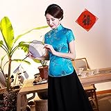 Damen Satinbluse Drache Phönix Muster Traditioneller chinesischer Tang-Stil Hemd Pullover für...