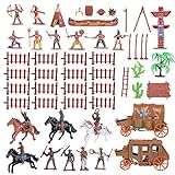 Tomaibaby 1 Set Plastik Indianer Und Cowboy Figuren mit Pferdezelt Totem Wild West Cowboy Miniatur...