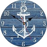 TAHEAT 30 cm Blau Weiß Anker Steuerrad Wanduhr, Lautlos Uhren, Nautisch Vintage Hölzern Maritime...