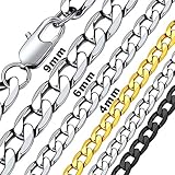 Bandmax klassische Panzerkette für Herren Damen Edelstahl 4mm breit kubanische Gliederkette...