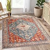 KIMODE Boho Teppich Wohnzimmer, Waschbarer Kurzflor Teppich Groß Orientalischer Kunstwolle...