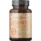 Vitamin D3 K2 Tabletten -200 Tabletten - Vitamin D Hochdosiert 20000 IE + 200µg Vitamin K2-Mk7 - D3...