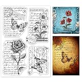 GLOBLELAND Vintage Blumen Klare Stempel für DIY Scrapbooking Dekor Skizze Schmetterlinge...