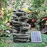 BTGGG Solarbrunnen für Draußen, Kaskaden Steingarten Solar Springbrunnen Gartenbrunnen mit...