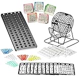 Bingo Spiel Set mit Bingotrommel aus Metall | 75 Kugeln | 500 Bingokarten | 150 Bingochips |...