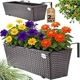 Casaria® Blumenkasten 2er Set 11 Liter Montagehalterung Indoor Outdoor Geländerkasten Balkonkasten...