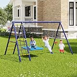 OUZHOU Schaukelgestell Outdoor Steel, Kinderschaukel Garten mit 3 Schaukeln, Kinderschaukel Outdoor...