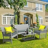 Rattan Gartenmöbel Set,4-Teilig,Platz für 4 Personen,1 x Doppelsofa+2 x Einzelsessel+1 x...