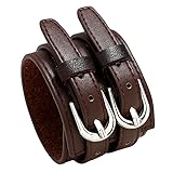 Herren Armband,2 Lagiger Breiter Gürtel Leder Herren Armbänder Schwarz Armband Unisex Paar Gothic...