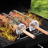 Vinclus Rollendes Grillkorb Set mit Abnehmbarem Griff（2PCS）, Grillzubehör aus Edelstahl,...