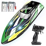 DEERC RC-Boot mit LED-Beleuchtung, 30 km/h schnelles ferngesteuertes Rennboot, selbstaufrichtend, 2...