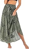 Adigaber Lang Gedruckter Rock Damen Chiffon Bohemien Einheitsgröße Maxirock Verstellbares Riemen...