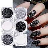 GZSYY Glitzerpuder für Nägel Schwarz Nail Powder Weiss 6PCS Holographic Glitter Nägel Glitzer...