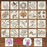 20 Blätter Blumen Schablonen zum Malen, 15 x 15 cm Wiederverwendbare Kunststoff Malschablonen...