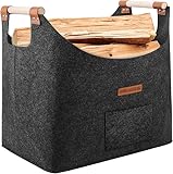 XL Faltbarer Holzkorb für kaminholz Extra dicker Filz und verstärkter Griff | Kaminholzkorb für...