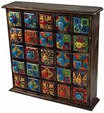 GURU SHOP Apothekerschränkchen mit Bunten Keramik Schubfächern, Gewürzkiste - 5x5 Fächer, Braun,...