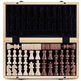 A&A 15 inch Wooden Folding Chess & Checkers Set w/ 3 inch King Height Staunton Chess Pieces / 2...