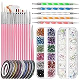FANDAMEI Nail Art Pinsel Set, 15 Stücke Pinsel Für Gelnägel Nagel Pinsel, 5 Stücke Dotted Pen,...