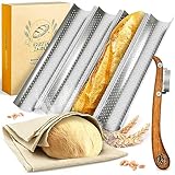 KRUSTENZAUBER Baguette Backform Antihaft inkl. Bäckerleinen u. Bäckermesser - 4er...