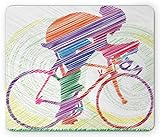 Ambesonne Modernes Mauspad, Skizze, handgezeichnetes Bild eines Radfahrers auf dem Fahrrad,...