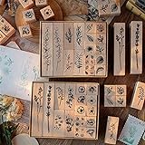 22 Stück Holzstempel Set, Blumen Holz Stempel, Alphabet Stempel mit Stempelkissen, Motivstempel...