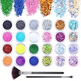 24 Farben Glitzer Set für Nagel, Glitzerpulver Nageldesign Zubehör Pailletten Basteln Nail Art...