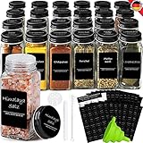Baseola Gewürzgläser Eckig 24er Set mit 512 Gewürzetiketten, 120ml Gewürzdosen mit Streueinsatz,...