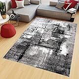 TAPISO Maya Teppich Kurzflor Modern Grau Creme Schwarz Streifen Design Meliert Wohnzimmer...