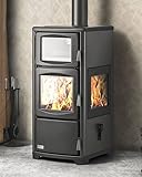 Kaminofen mit Backfach Herdplatte Panoramakamin Dreiseitig Glas Teba TKS 19 Holzofen 12 kW Kamin...