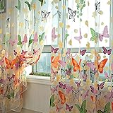 Lommer Vorhang Transparent, 2er 200x100CM Gardinen Set Beflockung Fenstersiebung Voile...