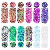 GWAWG 12 Farben Gesicht Glitter, holografisches kosmetisches Festival Chunky Glitter, Festival...