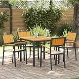 IBUQDDV 4 Stück Stapelbare Gartenstühle Schwarz aus Massivholz Akazie und Metall, Wetterfeste...