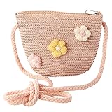 JAHEMU Mädchentaschen Blumen Stroh Tasche mit Reißverschluss Strohtasche Crossbody bag Stroh...