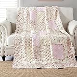Qucover Tagesdecke Patchwork für Einzelbett 150x200cm Baumwolle Patchworkdecke Rosa für Mädchen...
