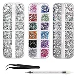 4600 Stück Strasssteine für Nägel, Nagel Glitzersteine 3 Verschiedene Stil Flache Nail Gems...