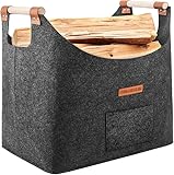 XL Brennholzkorb Filzkorb extra dicker Filz und verstärkter Griff | Faltbarer Holzkorb Filztasche...