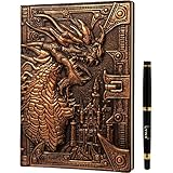 D&D Notizbuch – RPG Journal/Notebook mit 3D Bronze Drache Motiv im Kunstledereinband mit Stift....