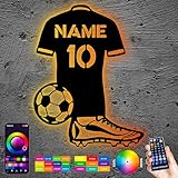 LEON FOLIEN Rgb Led Licht mit Namen & Nummer Fußball trikot personalisieren – Fussballer aus MDF...