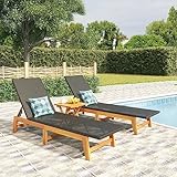 ZEYUAN Sonnenliegen 2 STK. Schwarz Braun Poly Rattan Massivholz Akazie, Gartenliege, Liegestuhl,...